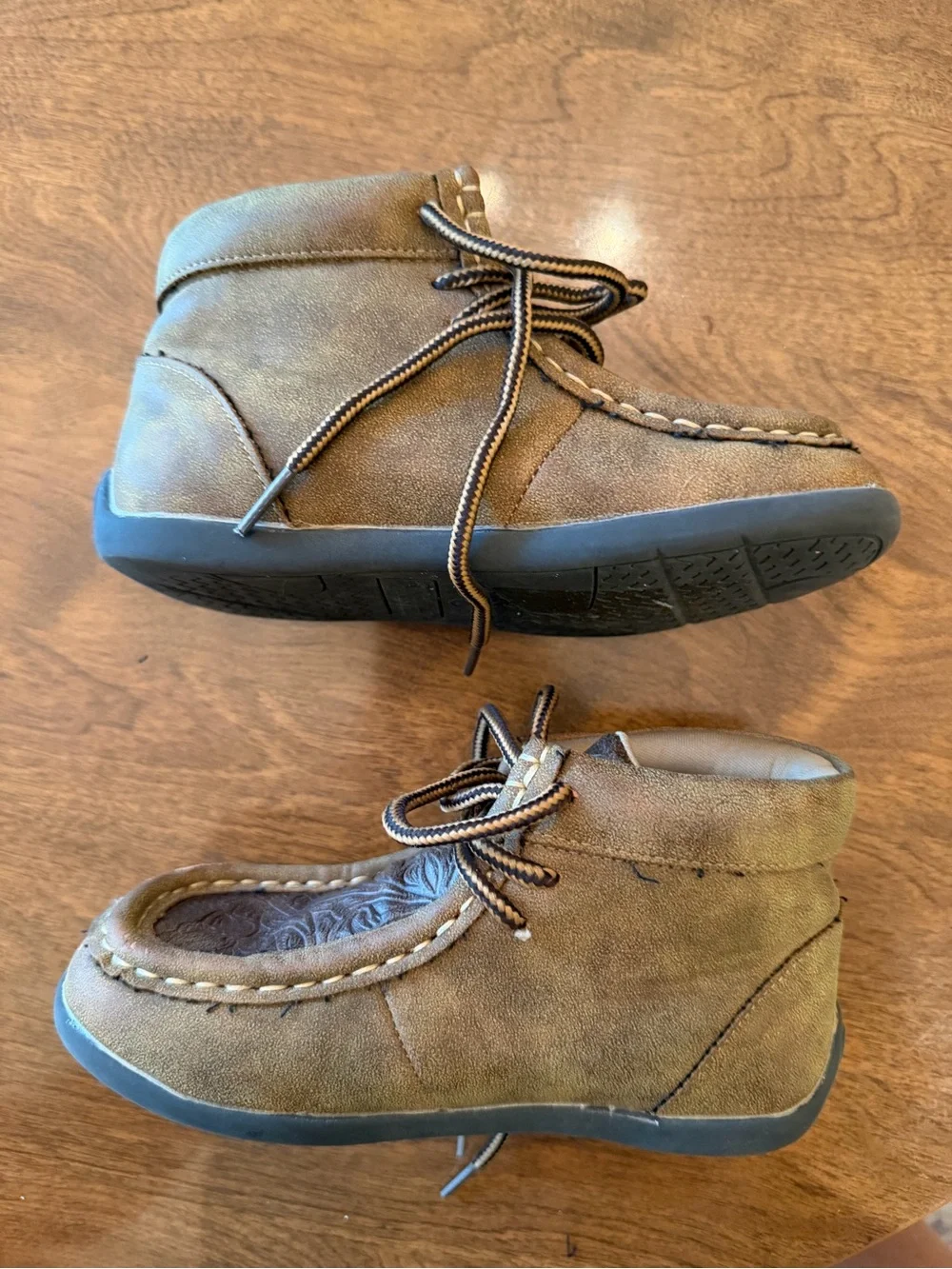 Twister Kids Brown Suede Moccasin Shoes with Embossed Leather